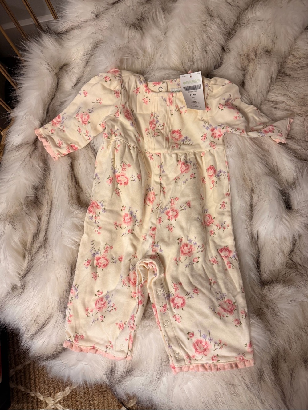 NWT Gymboree Cream Floral Romper with Pink Rose Print